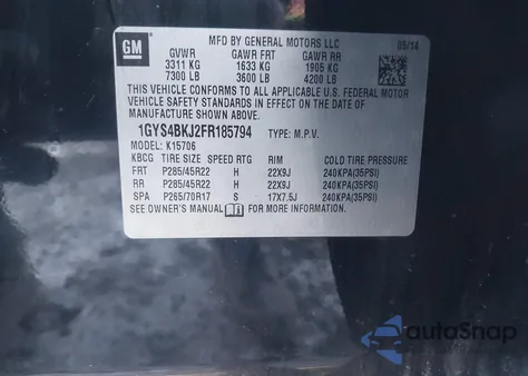 2015 Cadillac Escalade Luxury z USA, uszkodzony, nr VIN 1GYS4BKJ2FR185794